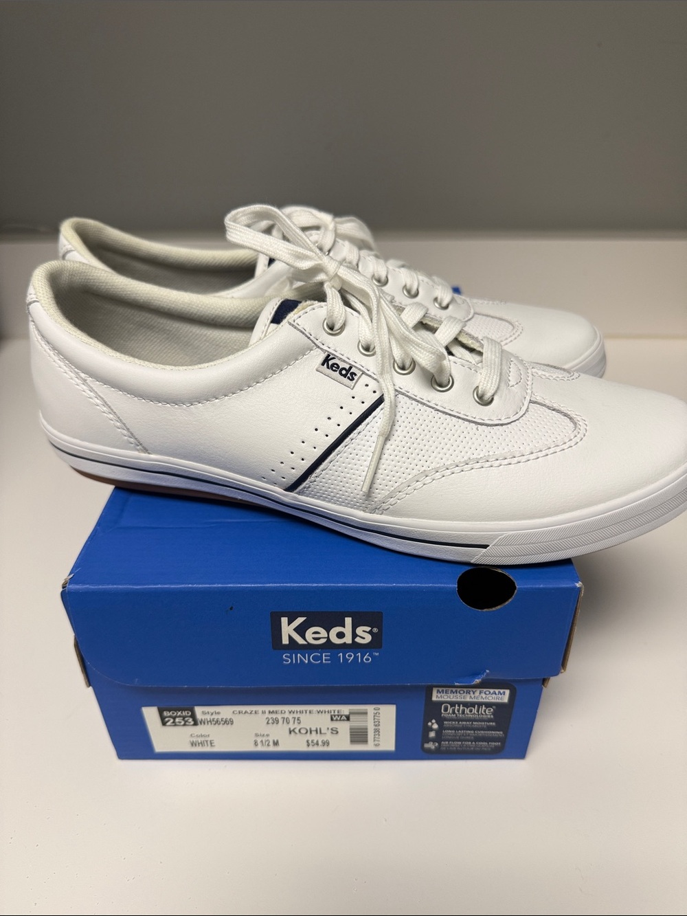 Keds Craze II Ortholite Sneakers, Med, White, 8.5, New